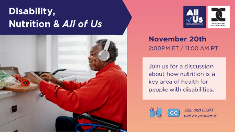 Boston Center for Independent Living (@bostoncil) on Twitter photo What makes #nutrition an important part of health for people with disabilities? Join <a href="/AAHD1/">AAHD Disability</a> on November 20 for a conversation on how diet affects our diverse health needs in the disability community. Hosted with <a href="/AllofUsResearch/">AllofUsResearch</a>: bit.ly/DH-Nutrition What makes #nutrition an important part of health for people with disabilities? Join <a href="/AAHD1/">AAHD Disability</a> on November 20 for a conversation on how diet affects our diverse health needs in the disability community. Hosted with <a href="/AllofUsResearch/">AllofUsResearch</a>: bit.ly/DH-Nutrition