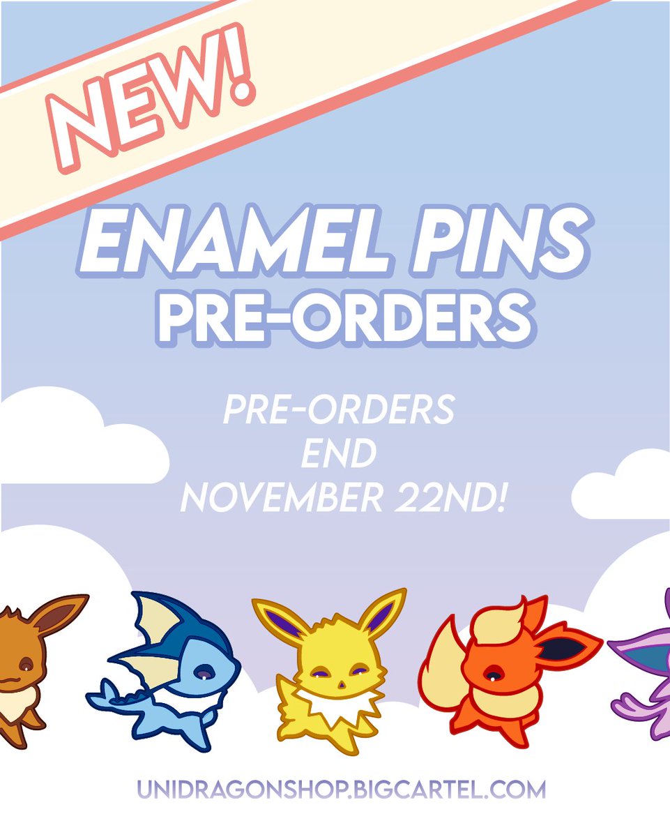 let's go, eevee!! our eeveelution enamel pin preorders are up from now until november 22nd!! these little guys are 1", dyed enamel ✨ link below!