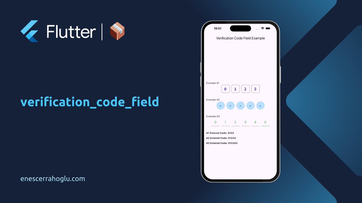 enescerrahoglu's tweet image. My new Flutter package VerificationCodeField is live on pub.dev 🎉📦

#flutter #dart #pubdev #package

pub.dev/packages/verif…