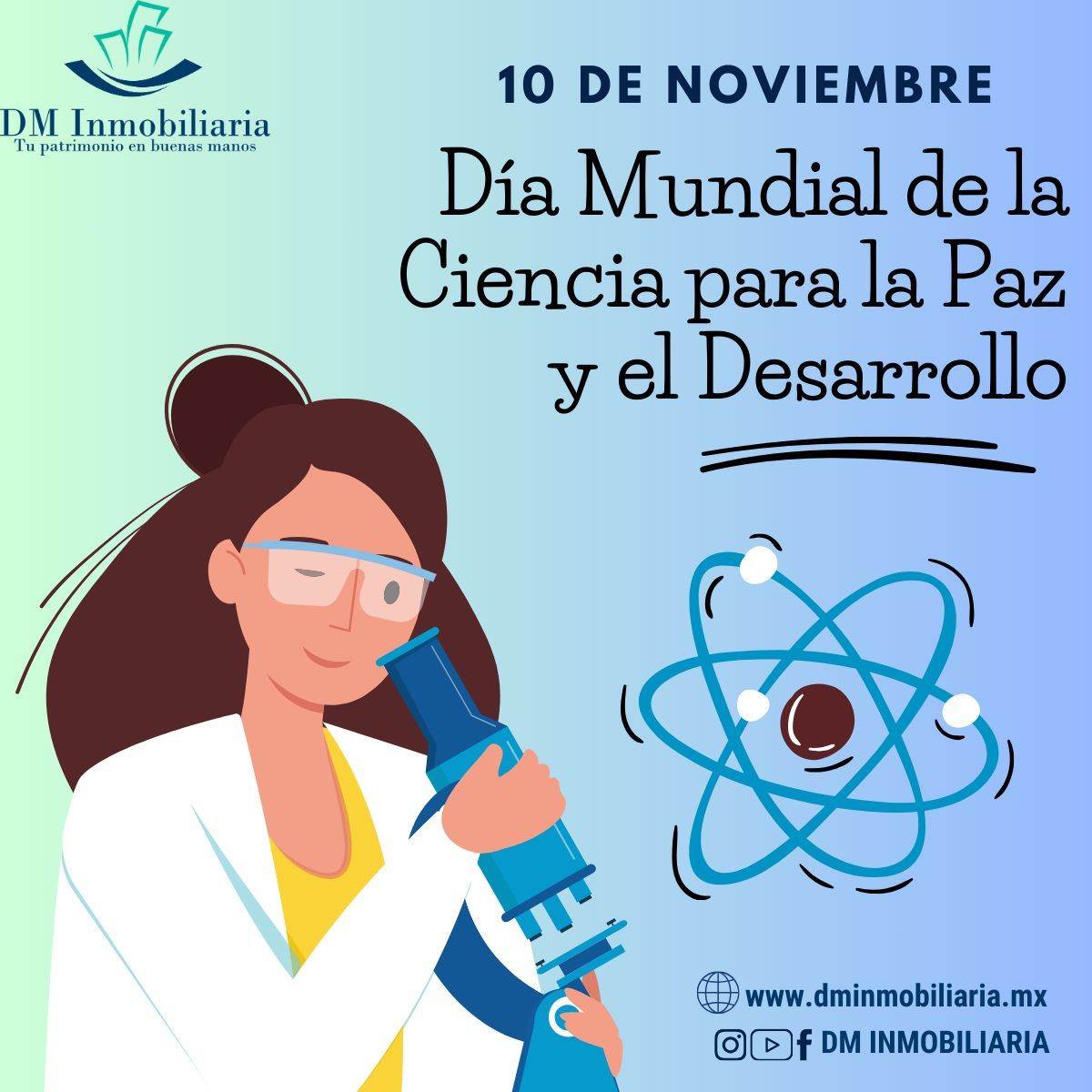 DMInmobiliariaa's tweet photo. Hoy celebramos el Día Mundial de la Ciencia para la Paz y el Desarrollo 🌍🔬✨. La ciencia no solo impulsa el avance tecnológico, sino que también es clave para la paz y el desarrollo sostenible en todo el mundo. 🕊️🤝 
#CienciaParaLaPaz  #DíaMundialDeLaCiencia #PazYProgreso" https://t.co/GpV9KjlhGL