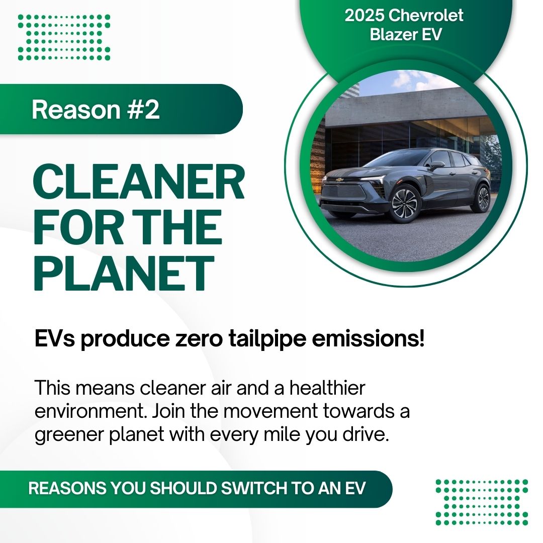 GM’s EVs produce zero tailpipe emissions, promoting cleaner air and a healthier planet. Drive with purpose in models like the Blazer EV—experience eco-friendly performance without compromise. #GM #EV