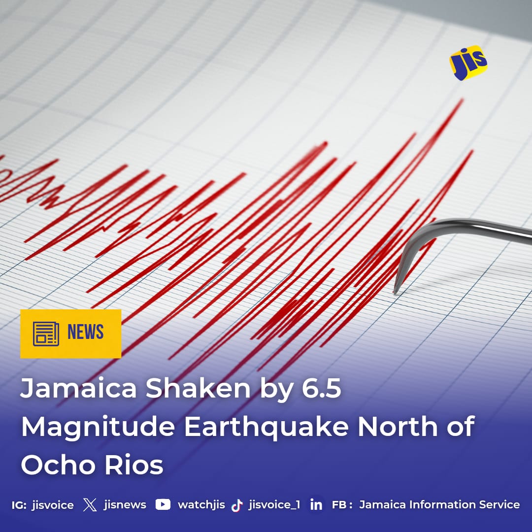 JISNews's tweet photo. The Earthquake Unit (EU) has confirmed that a strong earthquake with a preliminary magnitude of 6.5 was felt in Jamaica at 11:50 a.m. today, November 10, 2024. 

The seismic event was located approximately 150 km north of Ocho Rios, St. Ann. https://t.co/eCF7oVKP0y