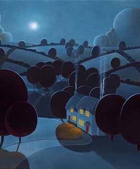 HWarlow's tweet image. Indulging myself here with this cosy piece by  Paul Corfield 
‘Moonlight Shadows’  (Sally Oldfield sang that title too) 
From Castle Fine Arts this is a limited edition, of 150 canvas on board contemporary Landscape 
Thanks by XTwitterarty 
Helen 📚🌷🐝DrS ♥️📚👨‍🍳 Max💚🐶🙄
