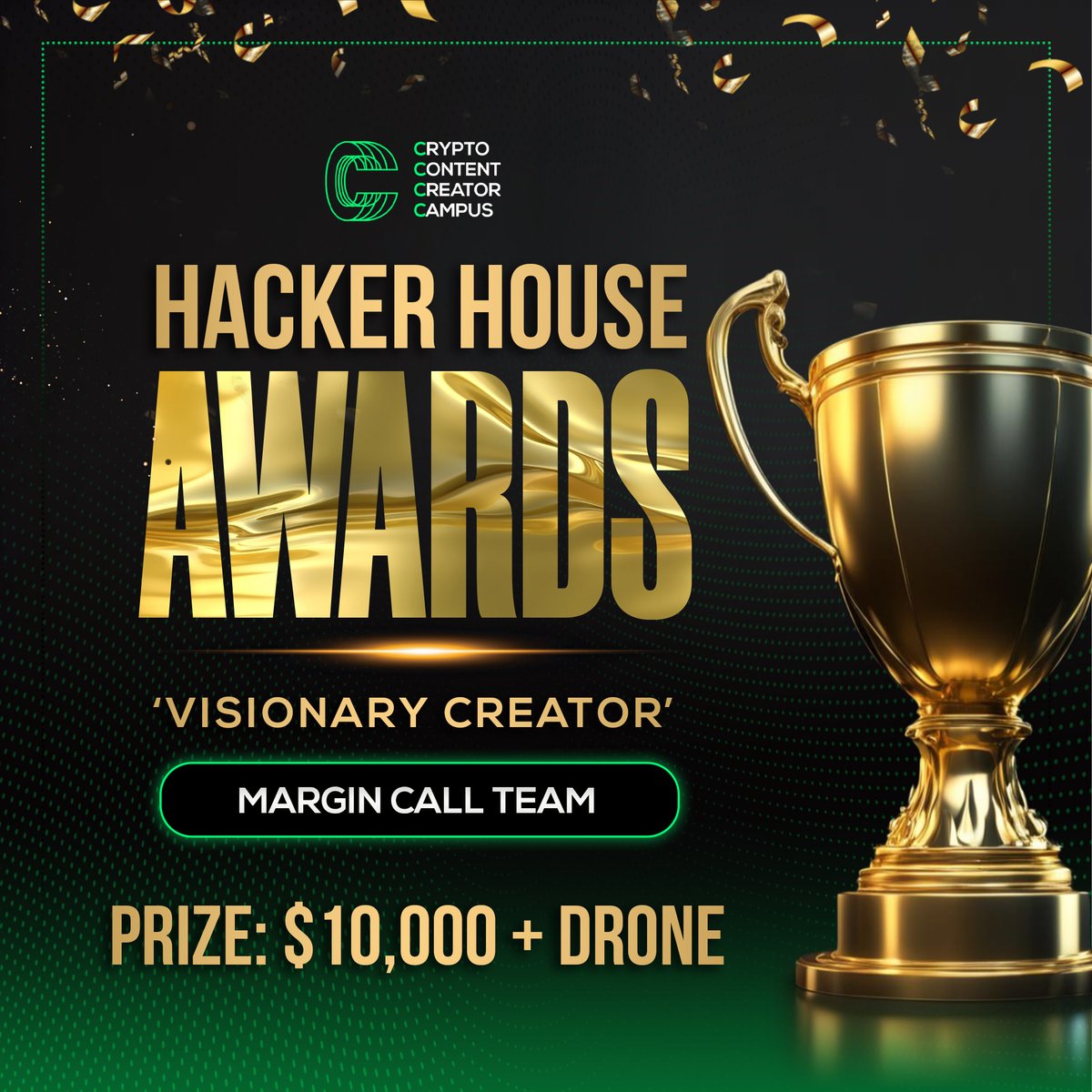 CCCCampus's tweet photo. Big congratulations to Team Margin Call for winning the Visionary Creator Award!🌟 

Their forward thinking and unique approach set them apart.

A huge $10,000 prize secured! 

#CCCCLive https://t.co/DmgL5PzFgT