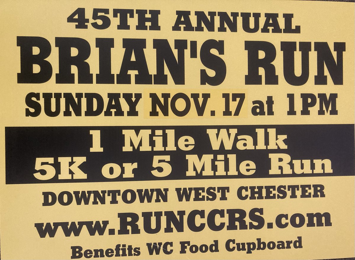 Get ready for another great race. Walk or run and benefit the <a href="/WCFoodCupboard/">WC Food Cupboard</a> Go to runsignup.com/Race/PA/WestCh… to register or volunteer. <a href="/StoveAndTap/">Stove and Tap</a> <a href="/WCUofPA/">West Chester University</a> #volunteer #community <a href="/WestChesterASD/">West Chester Area SD</a>