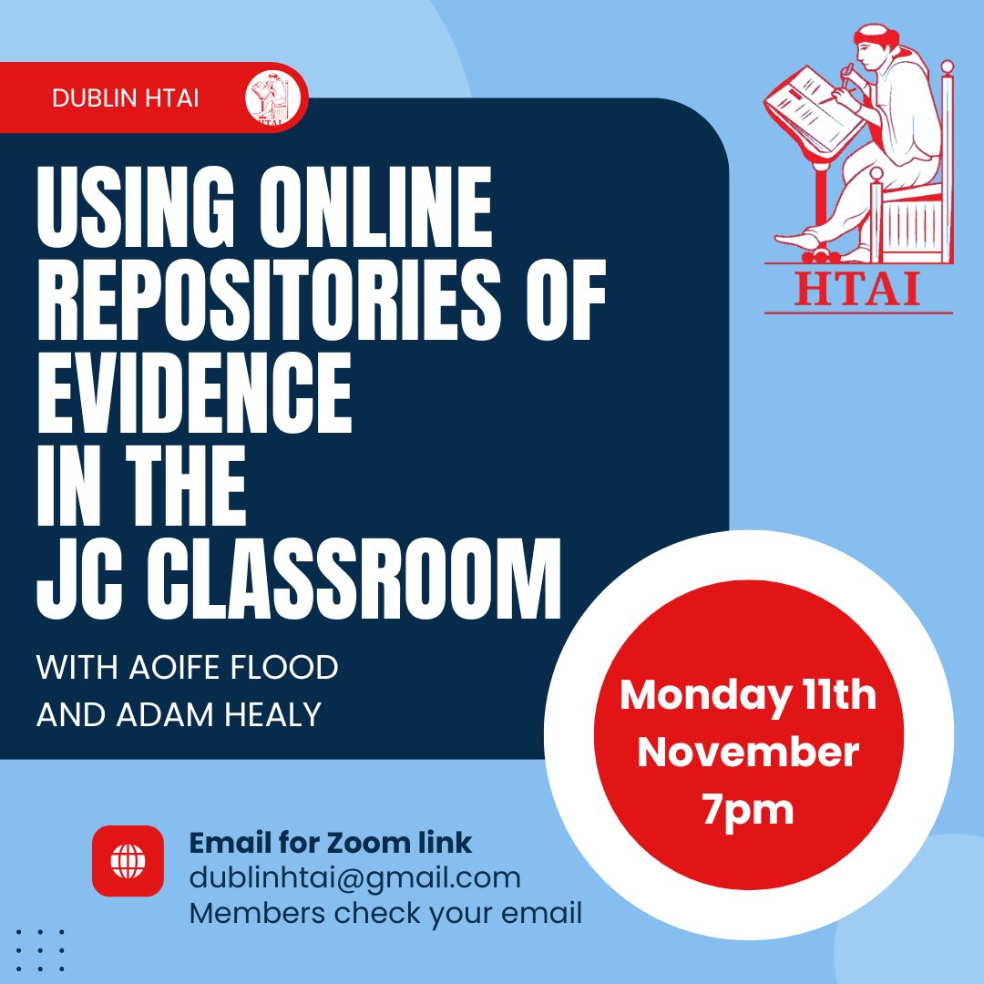 Still time for history teachers to register for our online CPD taking place tomorrow evening at 7pm! 🕰️ 📜 🖥️  <a href="/HTAIteachers/">HTAI</a> <a href="/Oide_History/">Oide History Post-primary</a>   #histedchatie #JCHist