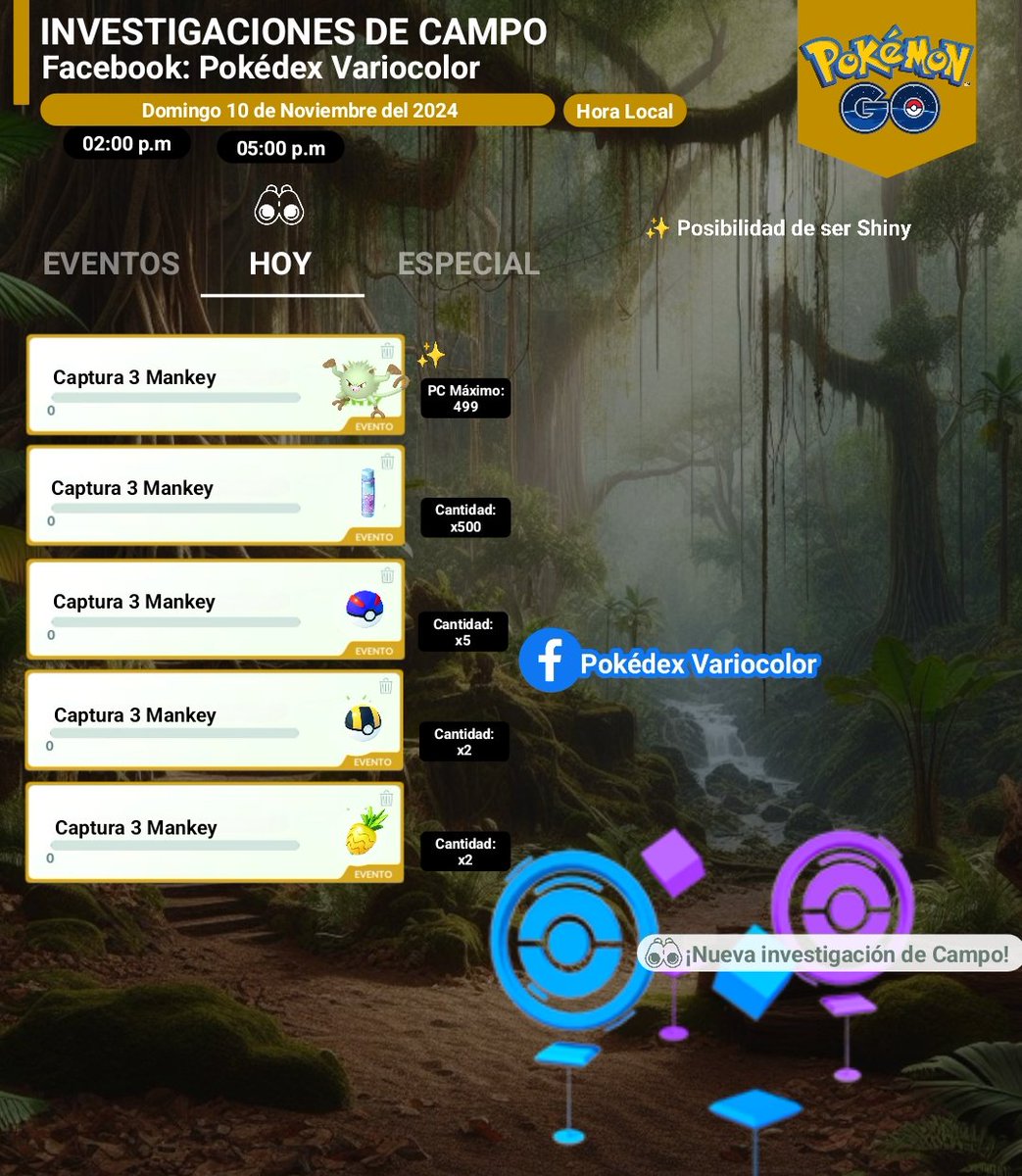 PokemonGoAbs's tweet image. ✨ ¡Community Day de Mankey! ✨
***** Domingo 10 de Noviembre del 2024 
🌎✈️ Horarios y coordenadas en: 
facebook.com/PokedexVarioco…

#PokédexVariocolor #PokémonGo #CommunityDay
#CommunityDayDeMankey  #MankeyShiny #MankeyVariocolor
