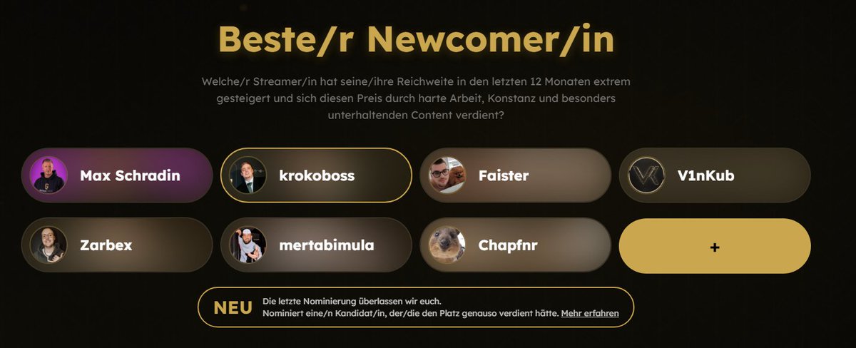 Einmal bitte für mein Löwen <a href="/krokoboss1090/">Kroko</a> abstimmen( Stream Awards 2024)  als Best Newcomer. Diese 2 Meter große Legende hat es mehr als verdient, er ist für mich der Leuchtturm🫂