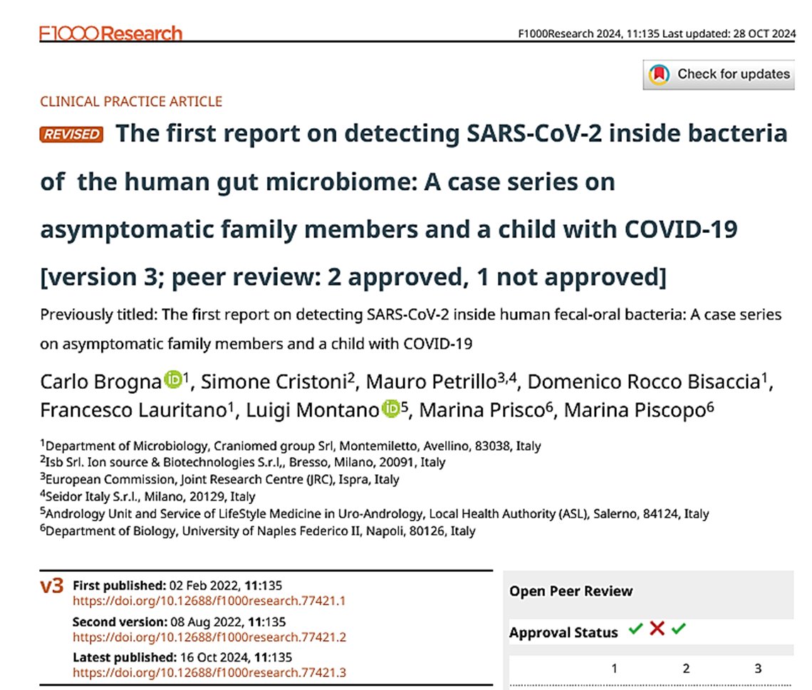SARS COV-2 INFECTS AND PERSISTS
INSIDE THE BACTERIA
OF THE HUMAN INTESTINAL MICROBIOME
IT REMAINED LATENT
FOR A LONG TIME
SO IT CONSTITUTES A RESERVOIR
THIS FINDING SUPPORTS OUR PROTOCOLS
WITH RIFAXIMINE &amp; NIFUROXAZIDE
FOR ACUTE &amp; CHRONIC COVID: LONG COVID
pubmed.ncbi.nlm.nih.gov/39464247/