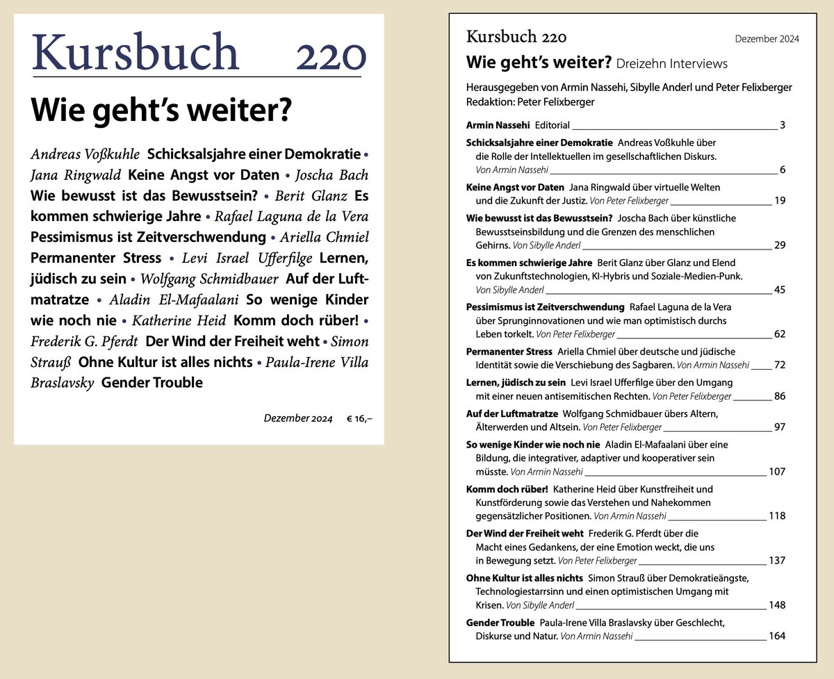 Kursbuch 220 ist im Druck. Dreizehn Gespräche darüber, wie es weiter geht. 
Erscheint am 5. Dezember. Vormerken! 
<a href="/KursbuchOnline/">KURSBUCH</a>