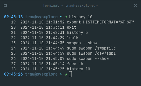 Quick Linux Tip🐧

You can enable timestamps in your bash command history to see when you ran previous commands. This can be useful for tracing what you were working on and when.

To add timestamps to your history, just set the HISTTIMEFORMAT environment variable like so:

$