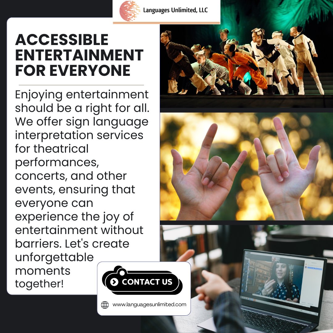 languagesUS's tweet image. Lights, camera, communication! Whether it’s on set, live events, or screenings, our interpreters are here to make your message shine. 🌟🎥#translationservices

#SignLanguageInterpretation #InclusiveEntertainment #DeafCommunity #AccessibleMedia #LanguagesUnlimited