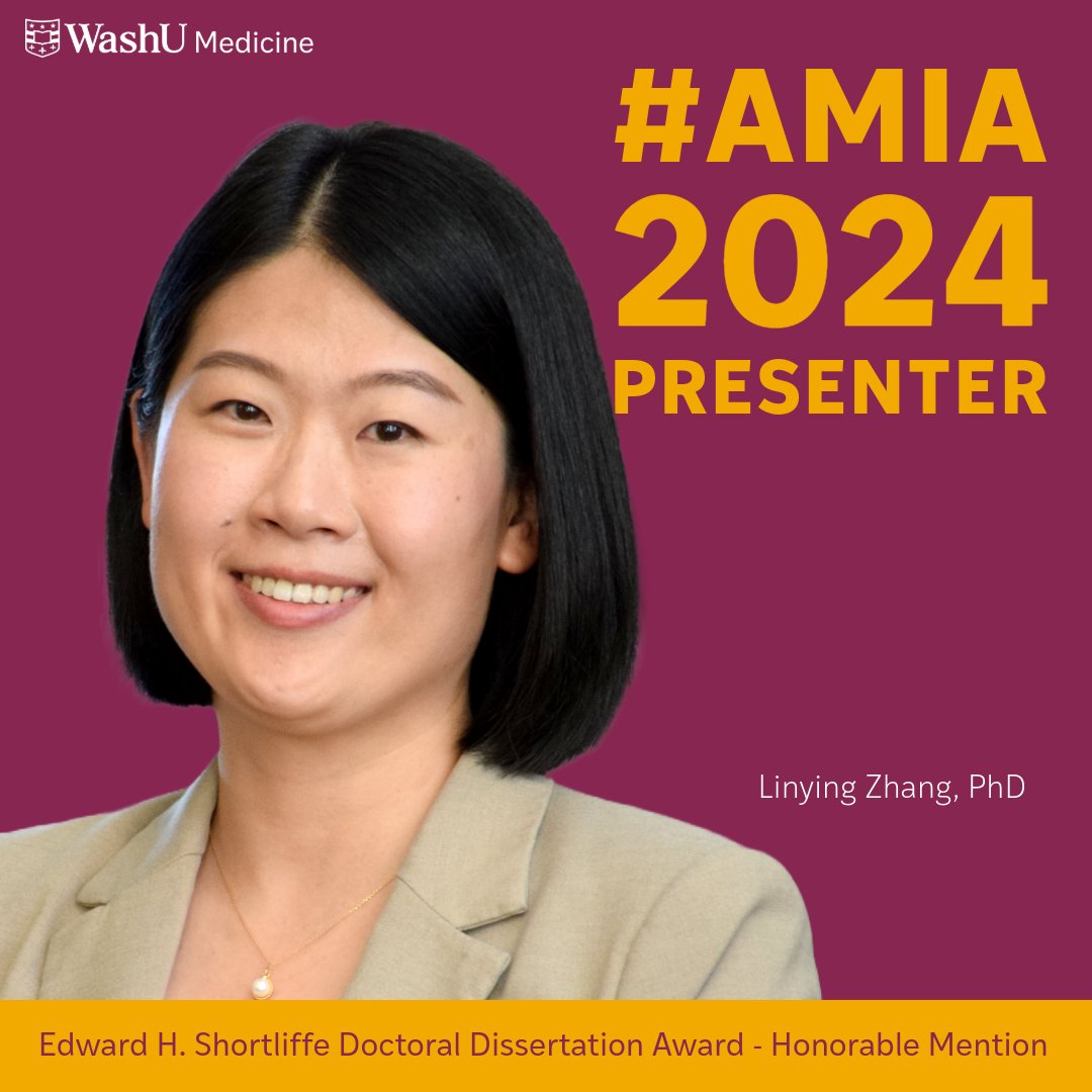 WashUMedi2db's tweet photo. We are excited to announce that @Z_Linying will receive the AMIA Edward H. Shortliffe Doctoral Dissertation Honorable Mention at #AMIA2024 for her dissertation! 

📅 Nov. 11 
🕒 1:45-3:15 p.m. 
📍 Franciscan B 

🔗 https://t.co/D3eenHAA1O 

#WashUMed #AMIA @AMIAinformatics https://t.co/hSJcLcX45V