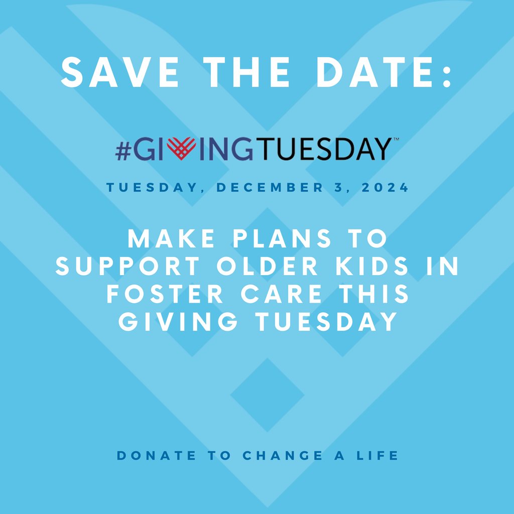 We are just 3 weeks away from Giving Tuesday! Mark your calendars and make plans to support older kids in foster care with your year end giving. ⁠
⁠
Support Kidsave at kidsave.org/donate. ❤️⁠
⁠
#kidsave #fostercare #adoption #givingtuesday #give