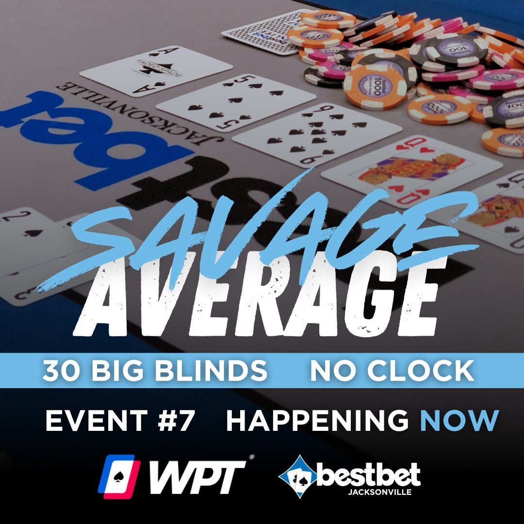 bestbet_jax's tweet photo. HAPPENING NOW! Event #7 Savage Average - $400 NLH, 30 Big Blinds and NO CLOCK! 🚫⏰
For more information click here ➡️ https://t.co/hRQoiWekYY
@SavagePoker #bestbetJAX #wpt #worldpokertour #savageaverage https://t.co/dMrXmTwMQx