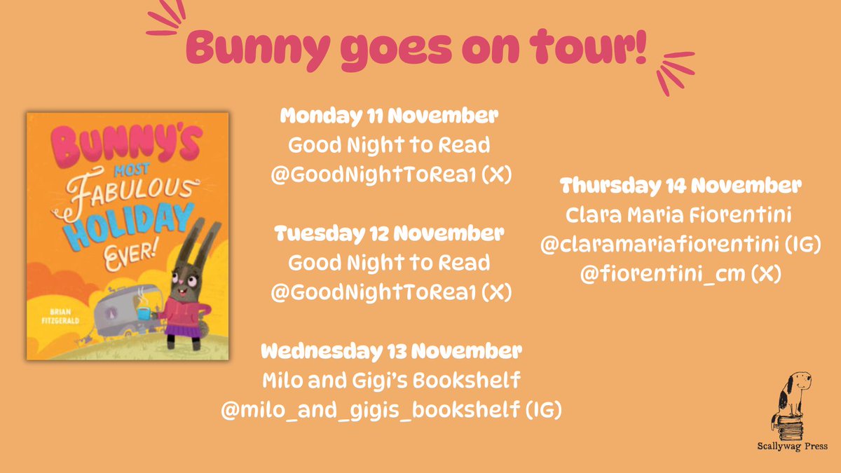 Scallywag Press (@scallywagpress) on Twitter photo To mark #WorldKindnessDay this week, we'll be taking Bunny's Most Fabulous Holiday Ever! on tour, visiting <a href="/GoodNightToRea1/">Good Night To Read 📚</a>, Milo and Gigi's Bookshelf (Instagram) and <a href="/fiorentini_cm/">Clara Maria Fiorentini</a>! 🇮🇪
Join us and follow along using #BunnysHoliday 🧳🐰
<a href="/brianfitzer/">Brian Fitzgerald</a> <a href="/bouncemarketing/">Bounce Sales and Marketing ❤️📗</a> #kidsbooks To mark #WorldKindnessDay this week, we'll be taking Bunny's Most Fabulous Holiday Ever! on tour, visiting <a href="/GoodNightToRea1/">Good Night To Read 📚</a>, Milo and Gigi's Bookshelf (Instagram) and <a href="/fiorentini_cm/">Clara Maria Fiorentini</a>! 🇮🇪
Join us and follow along using #BunnysHoliday 🧳🐰
<a href="/brianfitzer/">Brian Fitzgerald</a> <a href="/bouncemarketing/">Bounce Sales and Marketing ❤️📗</a> #kidsbooks