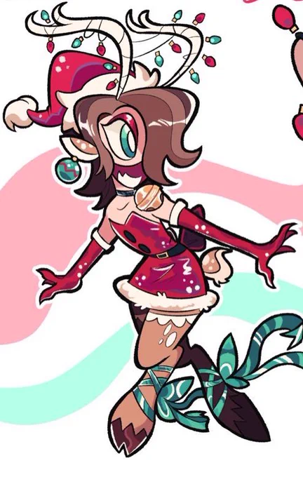 I'm actually so proud of the coloring on this one, usually I'm way less complex with the designs I make but the ribbons and lights as an extra pop that I like. And the use of green is actually balanced really nicely :3 I like this drawing even though it's flawed 