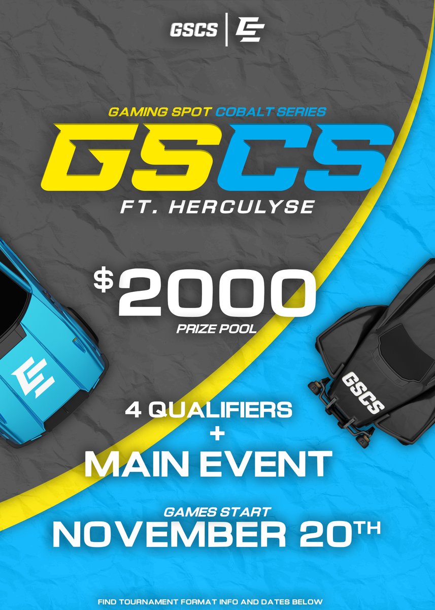 GSCS_League's tweet photo. 🚨Introducing The Gaming Spot Cobalt Series ft. @herculysee🚨

The GSCS is back and better then ever! 

To take this season to new heights, we’re excited to announce our partnership with
@CobaltEsportsRL and the partnership with @herculysee! 

The action starts November 20th! https://t.co/loRGrIDcNt