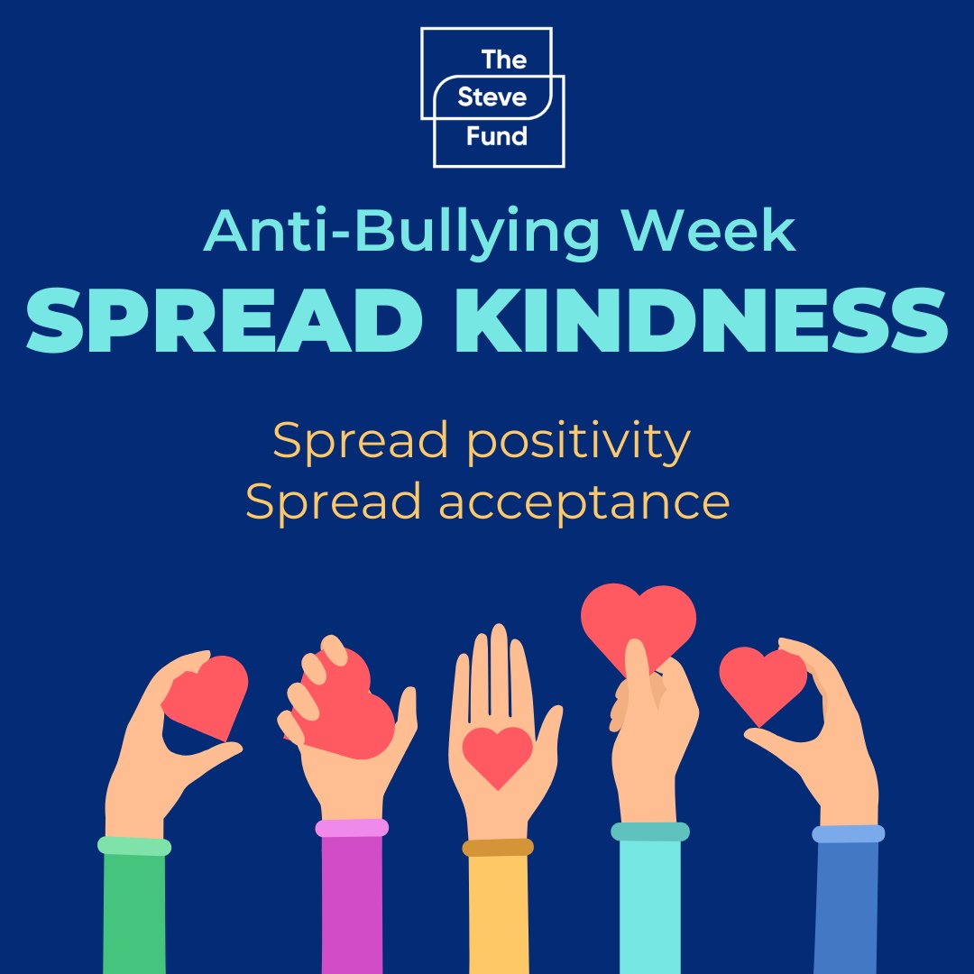 Tomorrow starts Anti-Bullying Week—a time to stand together against bullying. Let’s work towards building a culture where everyone feels seen, valued, and accepted! #AntiBullyingWeek #TheSteveFund #AskSteve #MentalHealth #MentalHealthMatters #MentalHealthAwareness