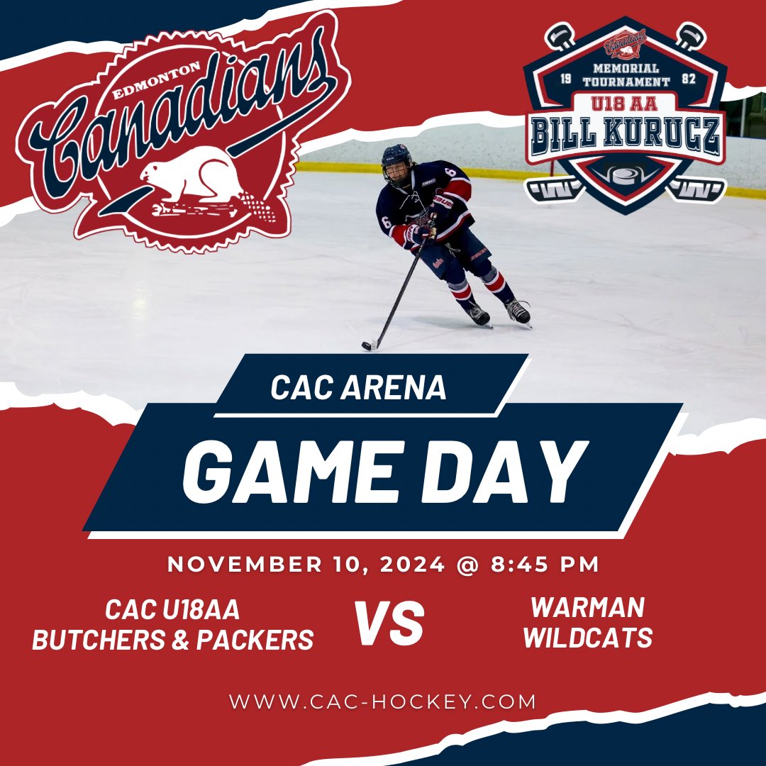 GAME DAY! It's Day 4 of the U18 AA Bill Kurucz Memorial Tournament. Come cheer us on as we face off against the Warman Wildcats. 🙌 

⏰ 8:45 pm
🆚Warman Wildcats
📍 CAC Arena

#cacproud #billkuruczmemorial