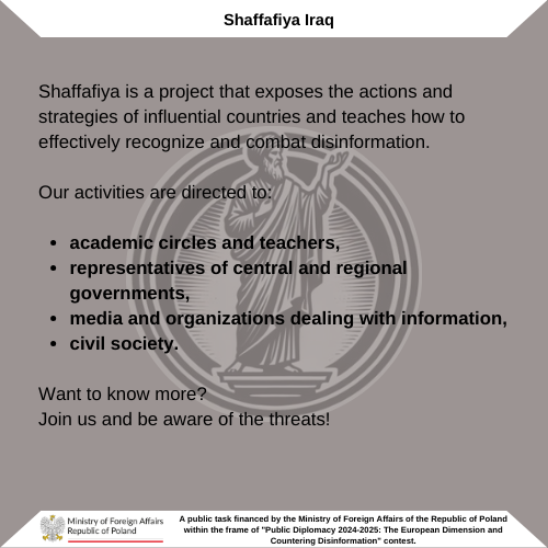 shaffafiya_iraq's tweet photo. It is worth being aware of the threats we may face in the information space. If you want to know more, join us.
 
More: https://t.co/HjtuM0gEuR
#Disinformation #Shaffafiya #FactsVsManipulation https://t.co/rec7wbgatN
