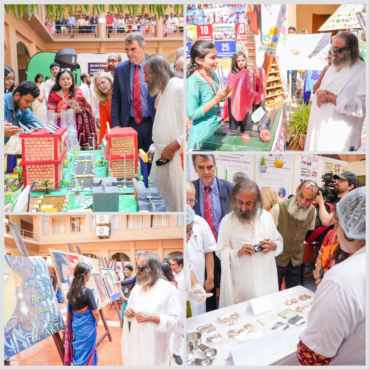 Gurudev's tweet photo. The happiest university campus is beaming with vibrant energy as students showcase their talents through various projects and exhibitions.

@SriSriU https://t.co/WFvw7Eu2Qi