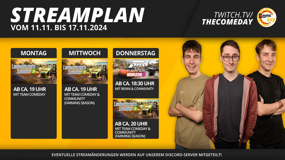 Diese Woche wird der neue #farmingsimulator25 released, daher dürft ihr euch auf einige LS25-Streams freuen🚜 Denn am Mittwoch startet auch unsere eigene Farming Season🤩 Außerdem geht's in #FH5 nach Mexiko, um die nächsten Porsches abzuholen 😎