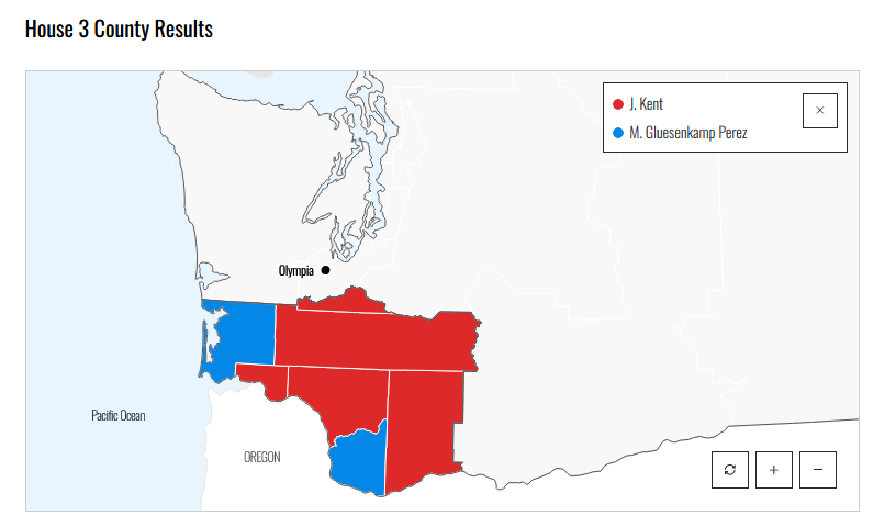 The congressional district that she represents is in Washington State and contains Vancouver, WA which is basically north Portland. She lost all of the rural areas, but uses the fact that they're grouped in to sell herself as some kind of populist whisperer. She's not.