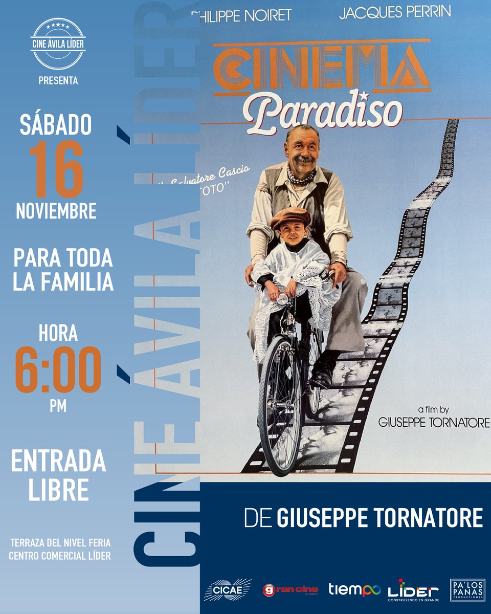 @gran_cine (@gran_cine) on Twitter photo ¡Un gran clásico del cine mundial!
CINEMA PARADISO
de Giuseppe Tornatore en CINE ÁVILA LÍDER, el sábado 16/11/24, 6pm. Entrada Libre. DÍA INTERNACIONAL DEL CINE DE ARTE Y ENSAYO
<a href="/CCLIDER/">C.C. LÍDER</a>
<a href="/ArtCinemaCICAE/">CICAE</a>
<a href="/EuropaCinemas/">Europa Cinemas</a> ¡Un gran clásico del cine mundial!
CINEMA PARADISO
de Giuseppe Tornatore en CINE ÁVILA LÍDER, el sábado 16/11/24, 6pm. Entrada Libre. DÍA INTERNACIONAL DEL CINE DE ARTE Y ENSAYO
<a href="/CCLIDER/">C.C. LÍDER</a>
<a href="/ArtCinemaCICAE/">CICAE</a>
<a href="/EuropaCinemas/">Europa Cinemas</a>
