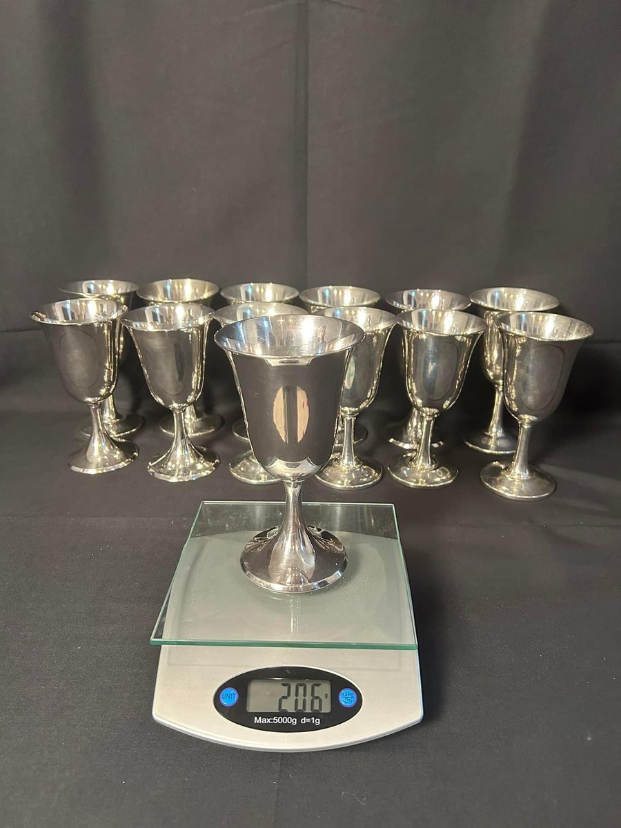 MccoinStacking's tweet photo. I have all these Sterling silver items in my estate auction
Current prices
13 .925 silver goblets, 2,678g-$450
7 .925 silver goblets, - $250
4 silver goblets- $150
Silver dish- $150 https://t.co/gdOAy9gAEz