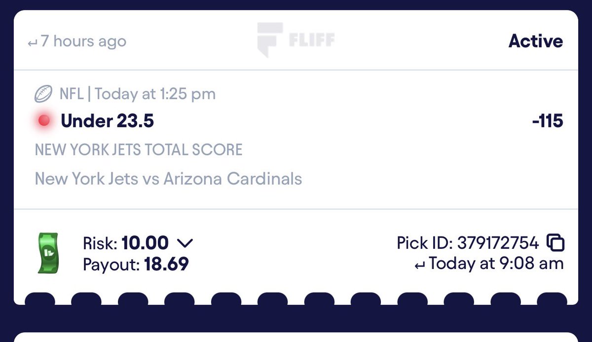 scott2bands's tweet photo. Free money !! Thank you jets 😂😂😂😂 #nfl #NFLBetting #nflfantasy #prizepicklocks #PrizePicksNBA #nba #underdogfantasy #fliff #fliffpicks #gamble #ParlayPlay #parlay https://t.co/hyI9ujxhnD