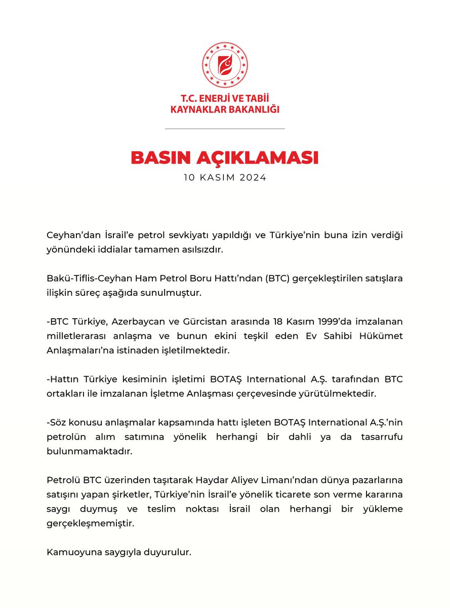 Enerji Bakanlığı, İsrail'e petrol sevkiyatına dair telaşla bir açıklama yaptı. Her zamanki gibi tartışmayı daha da büyütecek ve iyice güven zedeleyecek. İtiraf ve çarpıtmalar da var. Tek tek anlatayım.

İlk cümle bir itiraf aslında. Bakanlık neden "Türkiye'den İsrail'e" değil de