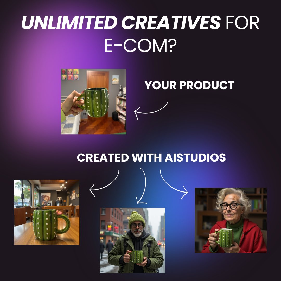 tryaistudios's tweet photo. Generate unlimited e-commerce creatives with AISTUDIOS💥 Test more with less effort and less money🚀 50%OFF now -> https://t.co/NWr73CQkpE 💥 #ecommerce #ecomtips #facebookads #ecomcreatives https://t.co/GISvlPsuUL