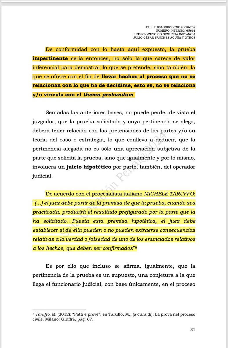 🚨Referencia y dependencia de Chiesa E.
La sentencia parece centrarse en el “Tratado de Derecho Probatorio” de Chiesa como fuente principal para definir la pertinencia, con un enfoque en la pertinencia directa e indirecta. Sin embargo una referencia predominante a este texto