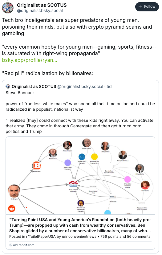 Young men aren't alright – far-right influencers have been targeting them for over a decade.

This has already affected election outcomes and will only get worse unless we do something about it.

I'm this close 🤏 to leaving twitter permanently
bsky.app/profile/origin…