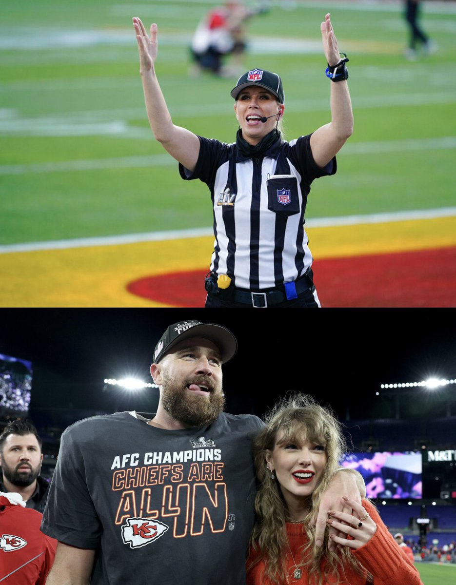 MLFootball's tweet photo. 🚨BREAKING NEWS🚨

NFL ref Sarah Thomas met with Taylor Swift before today’s game, she is currently refereeing the #Chiefs-#Broncos game, where Travis Kelce is playing in.

Thomas was on a FaceTime with her family with Swift. making sure they got pictures of them

(Per @KSNTNews) https://t.co/l8IDjPezpy