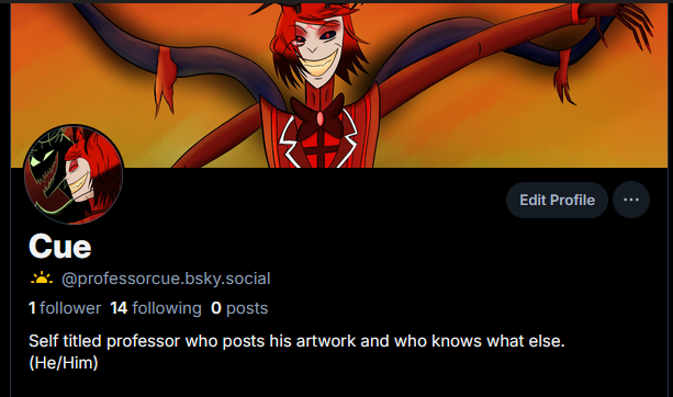 Professor__Cue's tweet photo. As of right now, I probably won't be posting new art on here. I have an account with bluesky now and will be seeing how I like that social media site as a twitter replacement. https://t.co/SKOWPydBjE