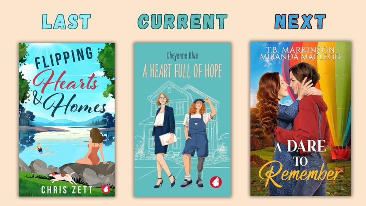 Here are the last #sapphicbook I read, the one I’m finishing up right now &amp; the next one on my to-be-read list.

- Flipping Hearts &amp; Homes by <a href="/ChrisZettAuthor/">Chris Zett 🏳️‍🌈👩🏻‍⚕️💕</a> 

- A Heart Full of Hope by <a href="/Iamcheyenneblue/">Cheyenne Blue</a> 

- A Dare to Remember by T.B. Markinson &amp; Miranda MacLeod

What are yours?