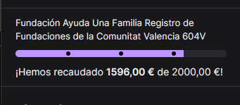 Mil gracias a TODOS a los que habéis aportado vuestro granito de arena.

Se han recaudado 1596€ para la Fundación Ayuda Una Familia que se encarga de preparar platos de comida para la gente afectada a raíz de la DANA.

Sois los mejores 🩵