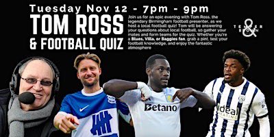 Join the voice of Birmingham football <a href="/thegoalzone/">Tom Ross</a> live at Temper &amp; Brown on Tues 12th Nov from 7pm-9pm. Don't miss your chance to ask Tom about West Midlands football! A must for all Blues, Villa and Baggies fans. #BrumHour