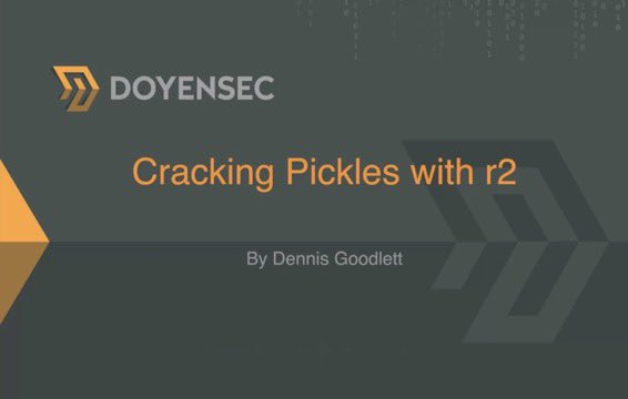 After a 10 minutes break to make some 🍿 we have <a href="/bemodtwz/">bemodtwz</a> from <a href="/Doyensec/">Doyensec</a> closing #r2con2024 with the last presentation under the title "Cracking pickles with r2” youtu.be/I0oDtU1PQbs