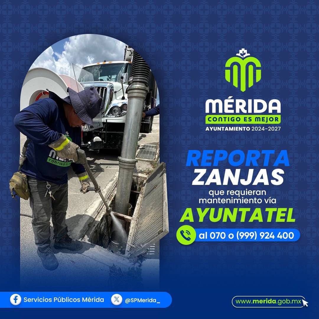 Porque #MéridaContigoEsMejor, ayúdanos a detectar las zanjas o pozos que requieran de atención. 👷🏻‍🦺

Recuerda que puedes reportar por 📱DM o por 📞 Ayuntatel al (999) 9 24 4000. ¡Estamos listos para servirte! 

<a href="/CeciliaPatronL/">Cecilia Patrón Laviada</a> <a href="/AyuntaMerida/">Ayuntamiento Mérida</a>