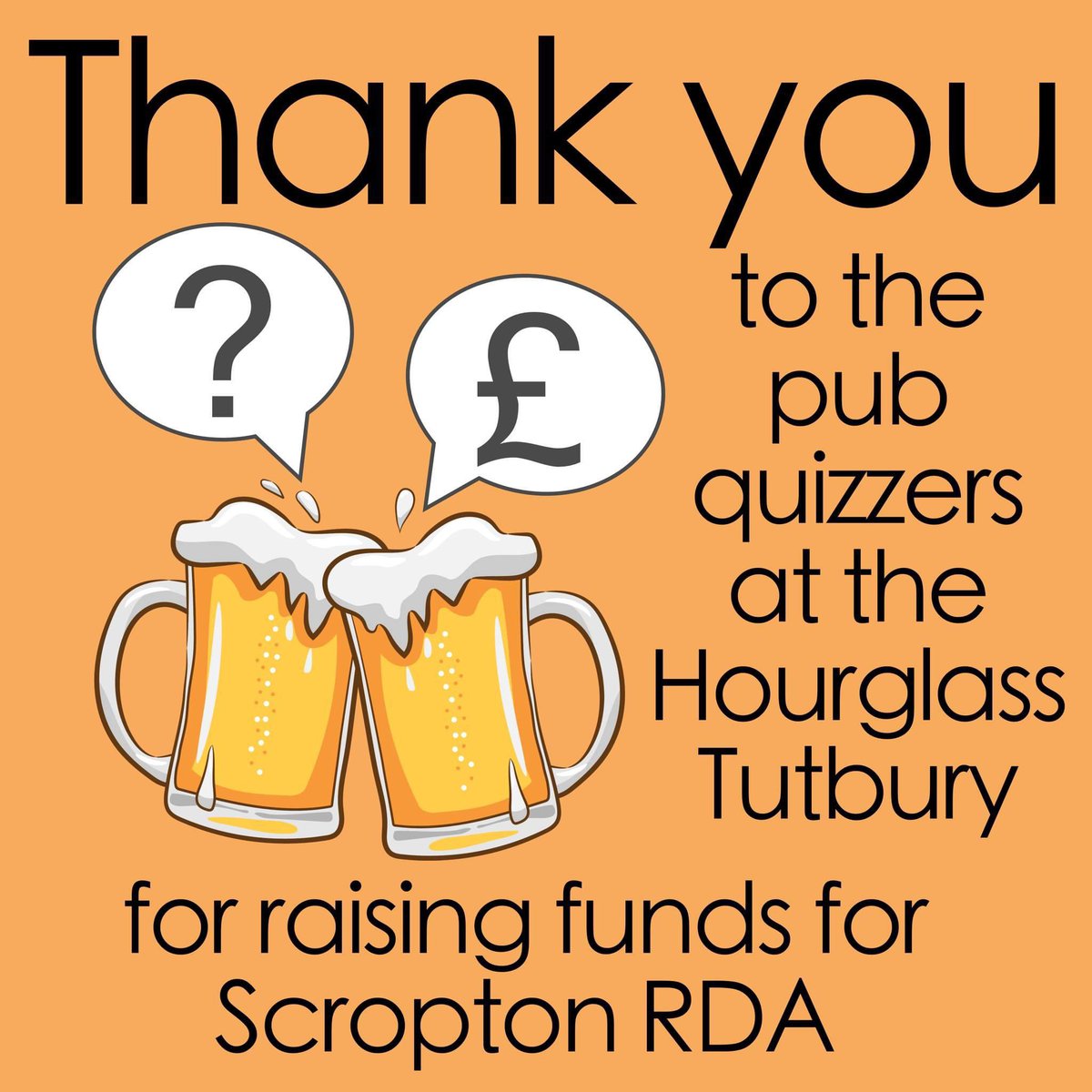 Huge thanks to the brilliant pub quizzers at The Hourglass in Tutbury for running their quiz in aid of Scropton Riding for the Disabled - we hope you all had a great evening!

#RidingForTheDisabled
#commmunitysupport
#thankyouneighs