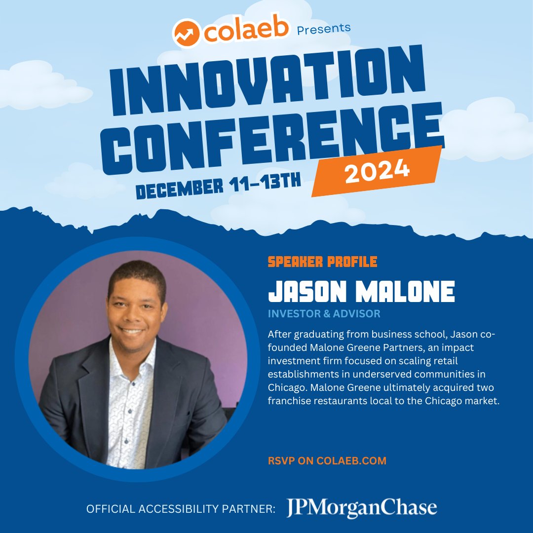 collabnelevate's tweet image. Join us at the #2024Conference to hear from Jason Malone, Investor &amp;amp; Advisor. From Wall Street to tech innovator in LA, his journey inspires! Learn from his new book and get insights into the future of business. 📈📚 

colaeb.com/2024-conference

#Leadership #Entrepreneurship