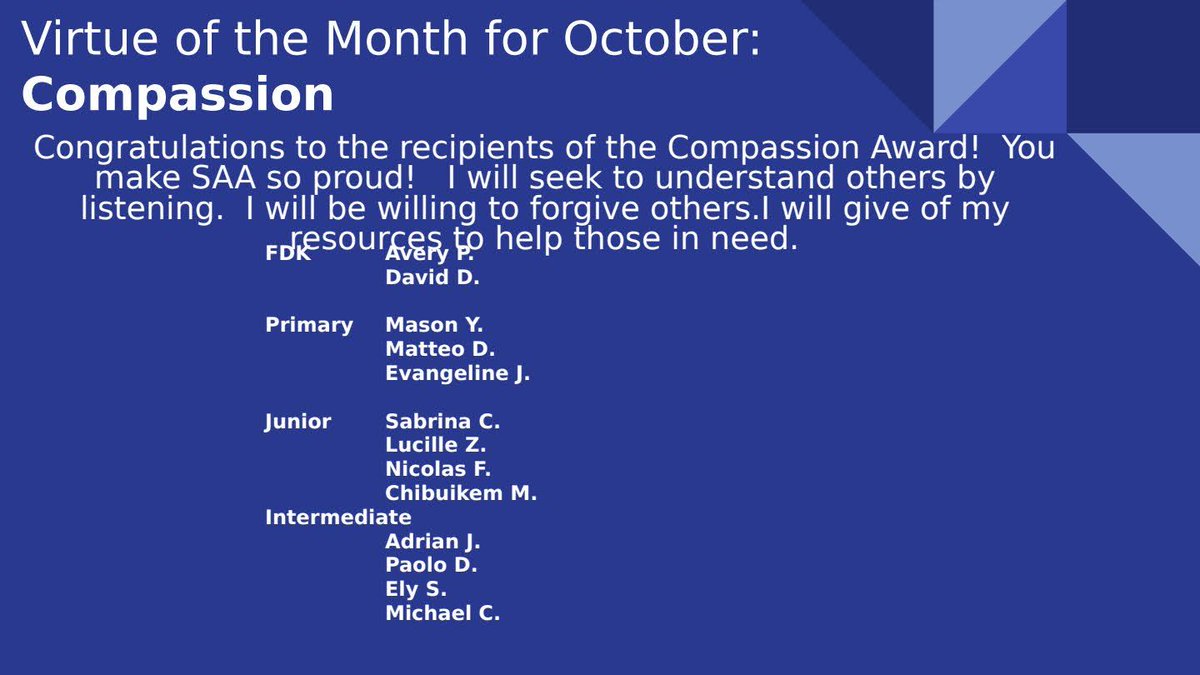 Last month we celebrated the virtue of Compassion. We acknowledged those students that went above and beyond to demonstrate this virtue. Congratulations to our recipients for making a difference❤️#compassion Go STARS!!!! ⭐⭐⭐