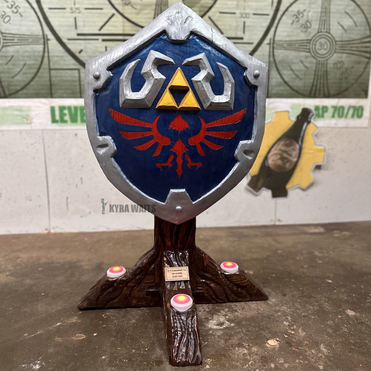 kyrawaits333's tweet photo. I made a wearable Hylian Shield and a stand to go with it! It’s made out of two chopped up 4x6 and quite a few other materials. Of course there will be a long video on YouTube to explain the process for those who are interested! 

Love you guys!
-Kyra W. https://t.co/hNSh0Vm62J