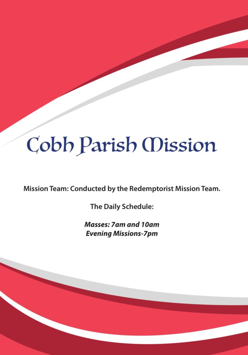Cobhpari's tweet photo. Our Parish Mission in #Cobh is starting next week Sunday 17th-Friday 22nd November. We extend an invite to everyone. 

@CloyneDiocese https://t.co/ewjroy7w26