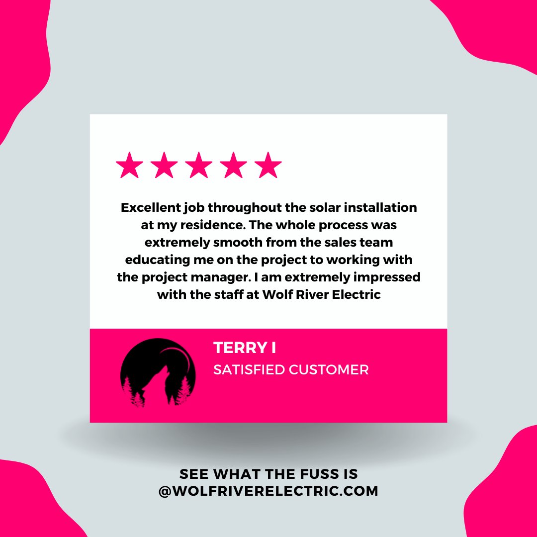 WolfRiverSolar's tweet image. Thank you, Terry, for your kind words! 🌞 We're excited to have helped you go solar. Want to join Terry and make the switch? Wolf River Electric is ready to power your home with clean, renewable energy! #GoSolar #CustomerFeedback #WolfRiverElectric #SustainableEnergy