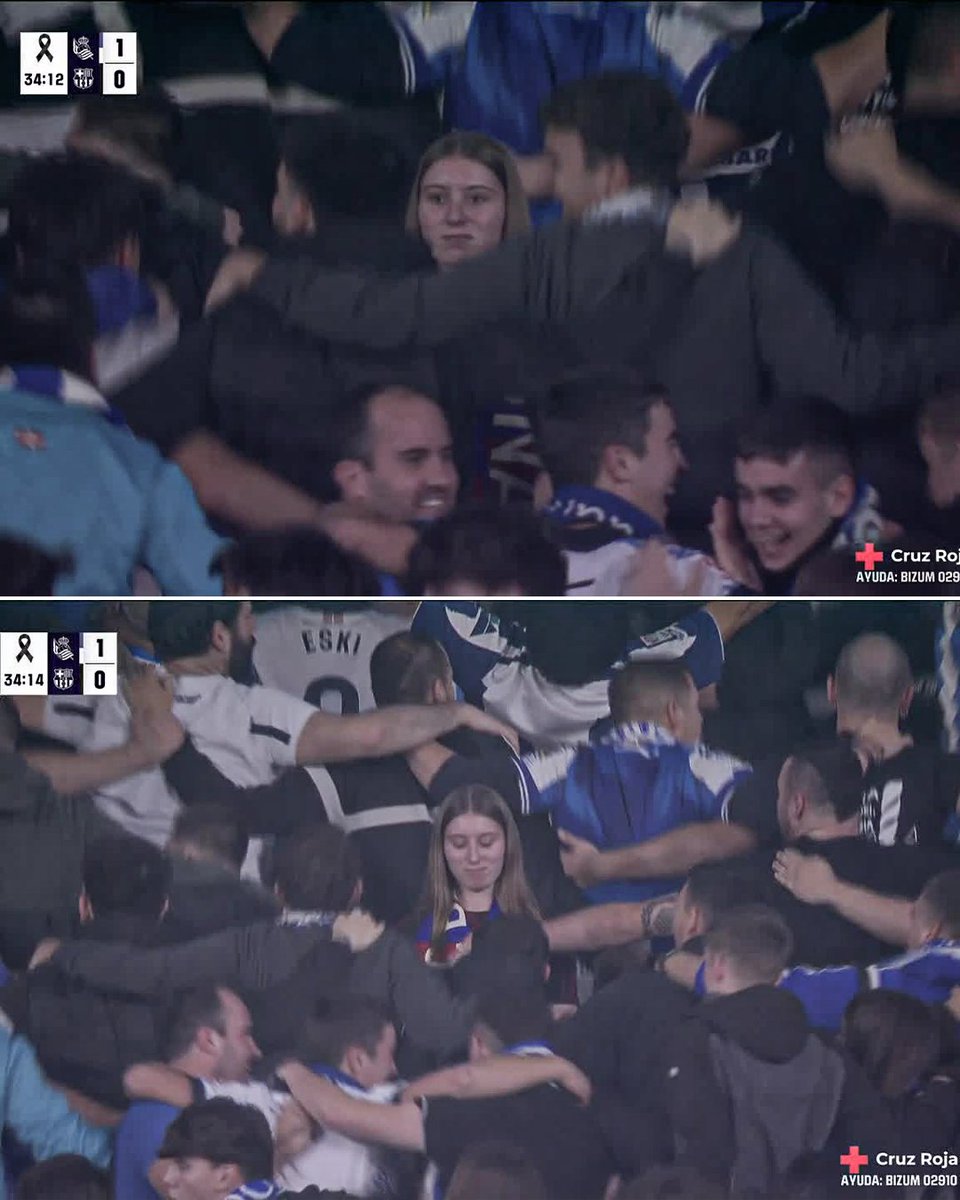 ESPNFC's tweet photo. Real Sociedad fans are doing the Poznan and this Barcelona supporter is stuck right in the middle 😭 https://t.co/uOfkvU04Hr