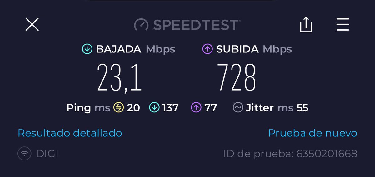 manugo_dev's tweet image. Tres semanas seguidas con el mismo problema: el internet no sube de 10mb/s en toda la noche. Aquí una captura que muestra la baja velocidad de descarga. Si mañana no tengo respuesta, me cambio. @digimobil_es